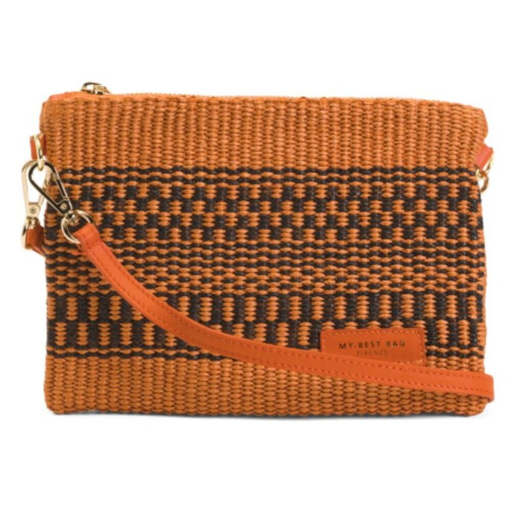 NWT Made in Italy VIOLA CASTELLANI Arancio Straw Orange Woven Pouch/Crossbody